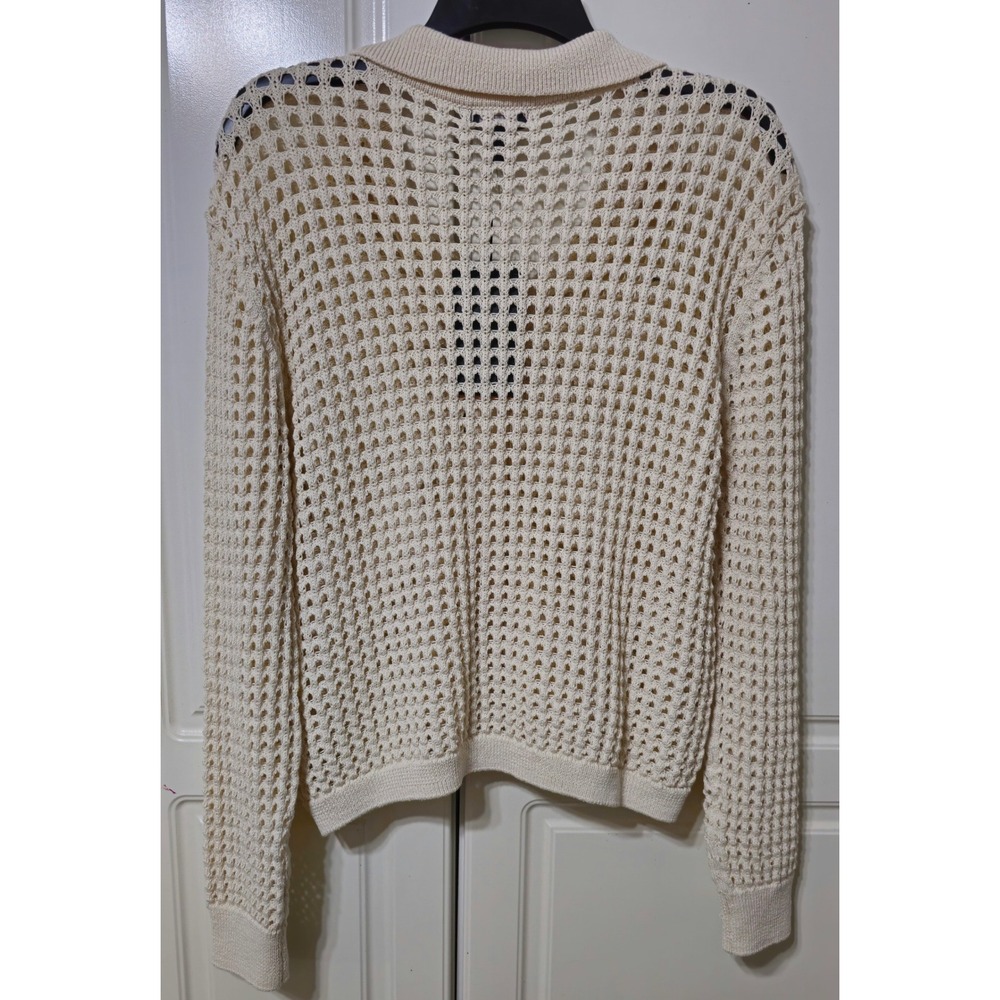 Halogen Womens Cream Open Knit Mesh Cardigan Sweater Polo Collar Size M NWT - Picture 7 of 8